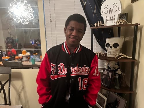 Customer photo review of Custom Black Aqua-White Raglan Sleeves Varsity Full-Snap Letterman Jacket