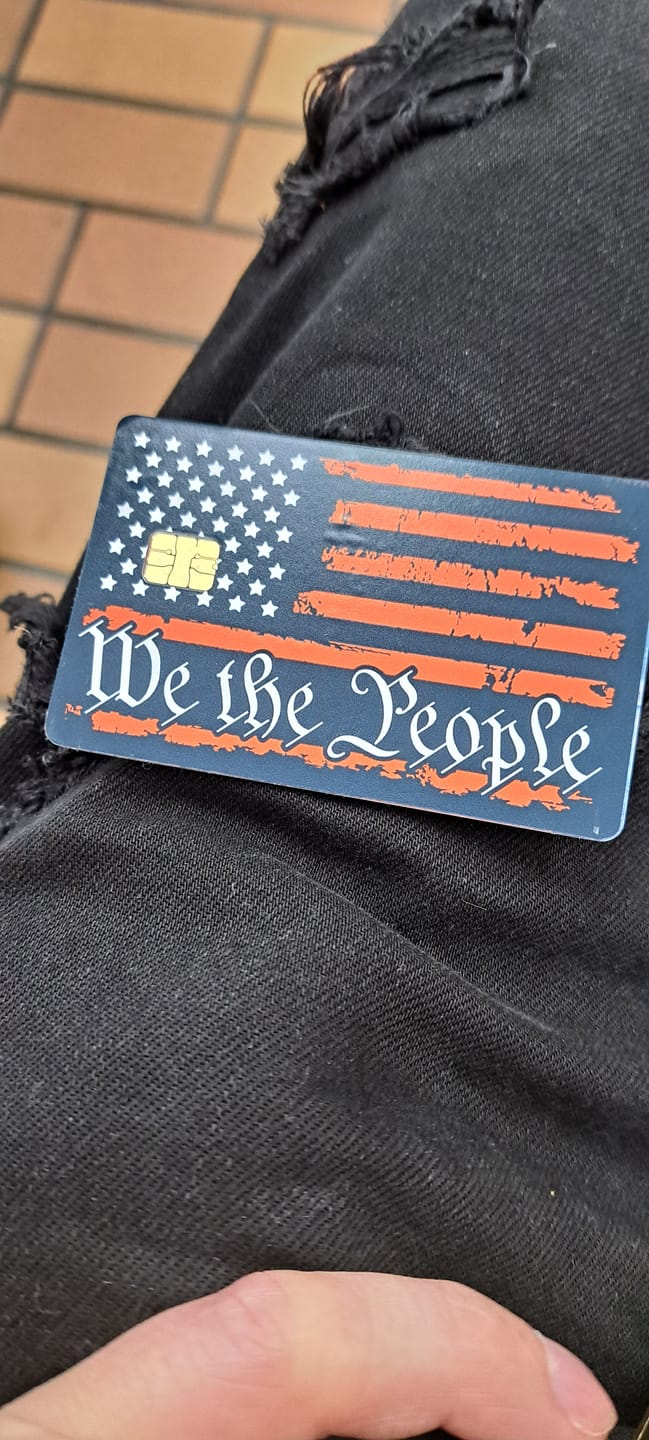Customer photo review of We The People Flag Credit Card Skin Decal