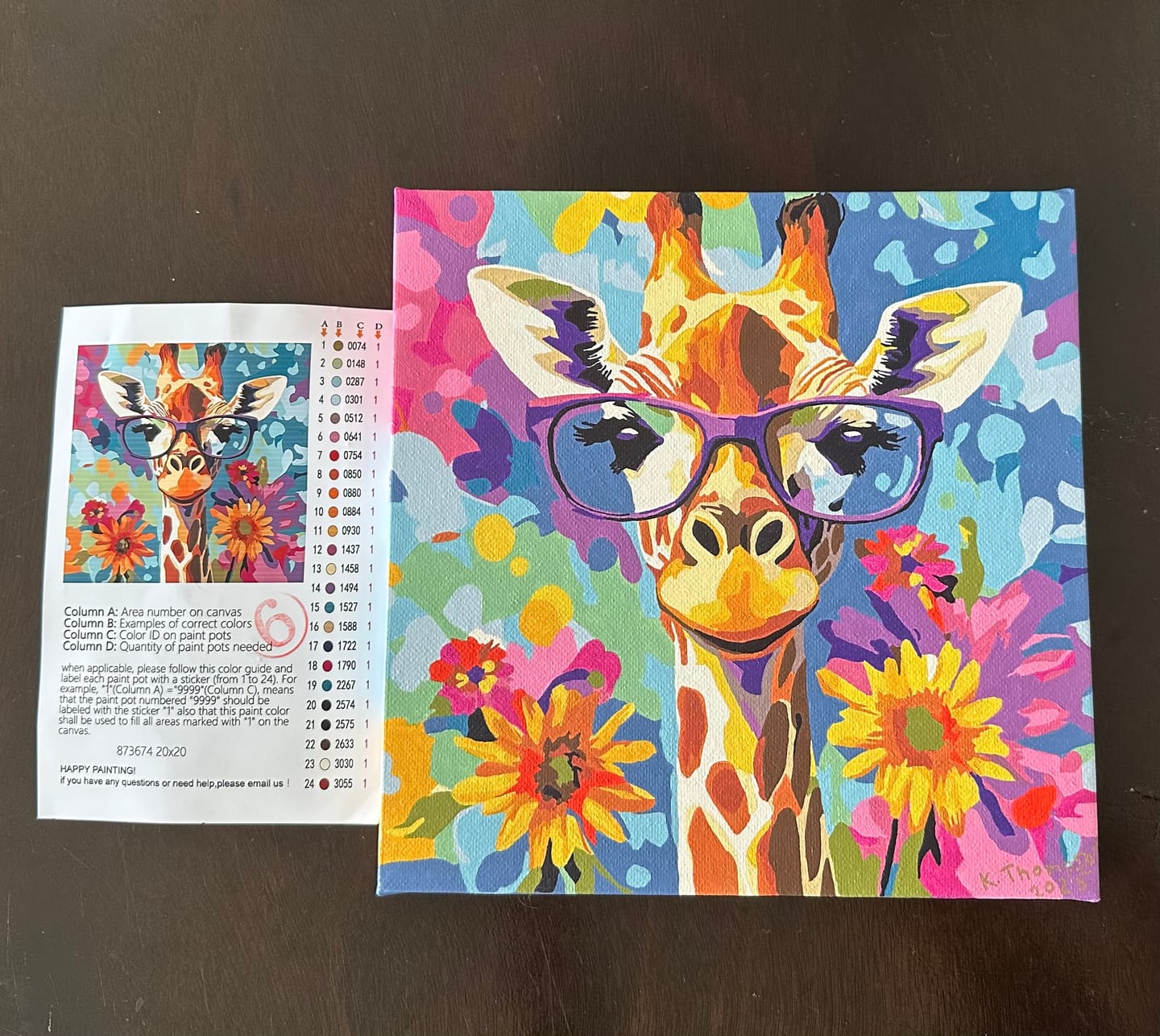 Customer photo review of Mini Paint by Number with Frame - Cool Giraffe with Flowers