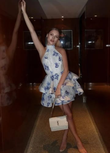 Customer photo review of Floral Print Halter Ruffles Dresses Women's Elegant Backless Sleeveless Bow Lace Up Mini Dress 2025 Summer New Lady Party Robes