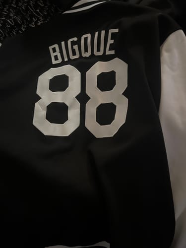 Customer photo review of Custom Black Aqua-White Raglan Sleeves Varsity Full-Snap Letterman Jacket