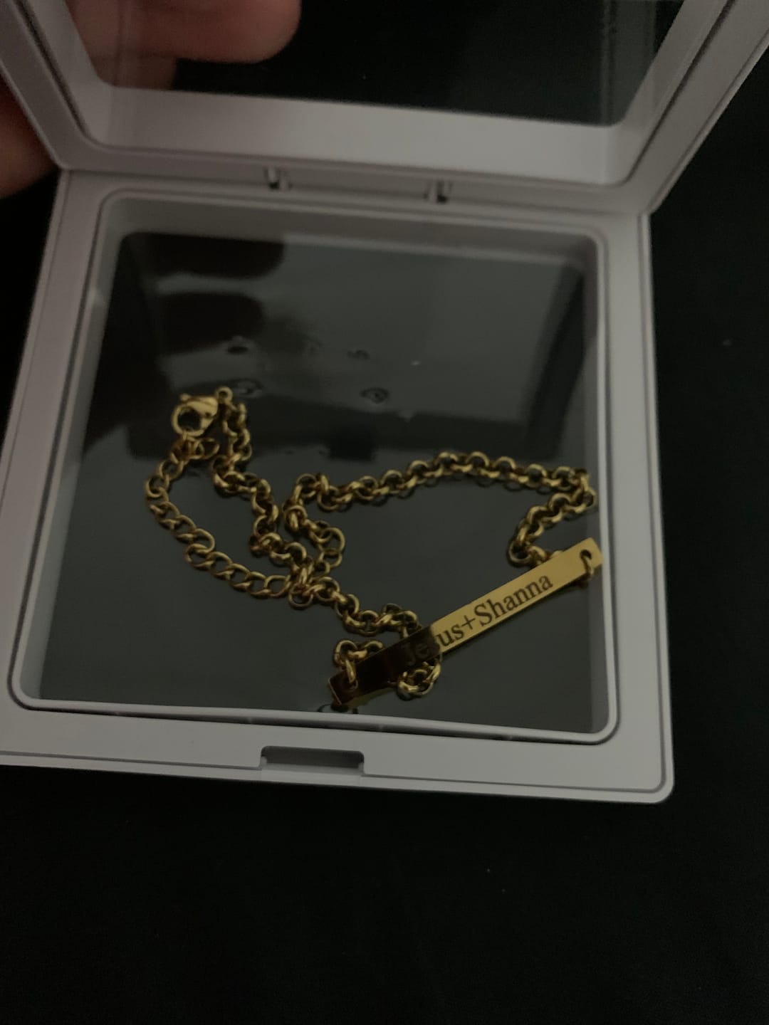 Customer photo review of Engraved Bar Bracelet