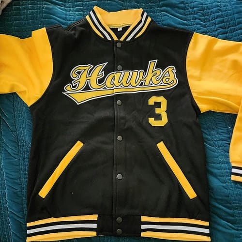 Customer photo review of Custom Red Black-White Raglan Sleeves Varsity Full-Snap Letterman Jacket