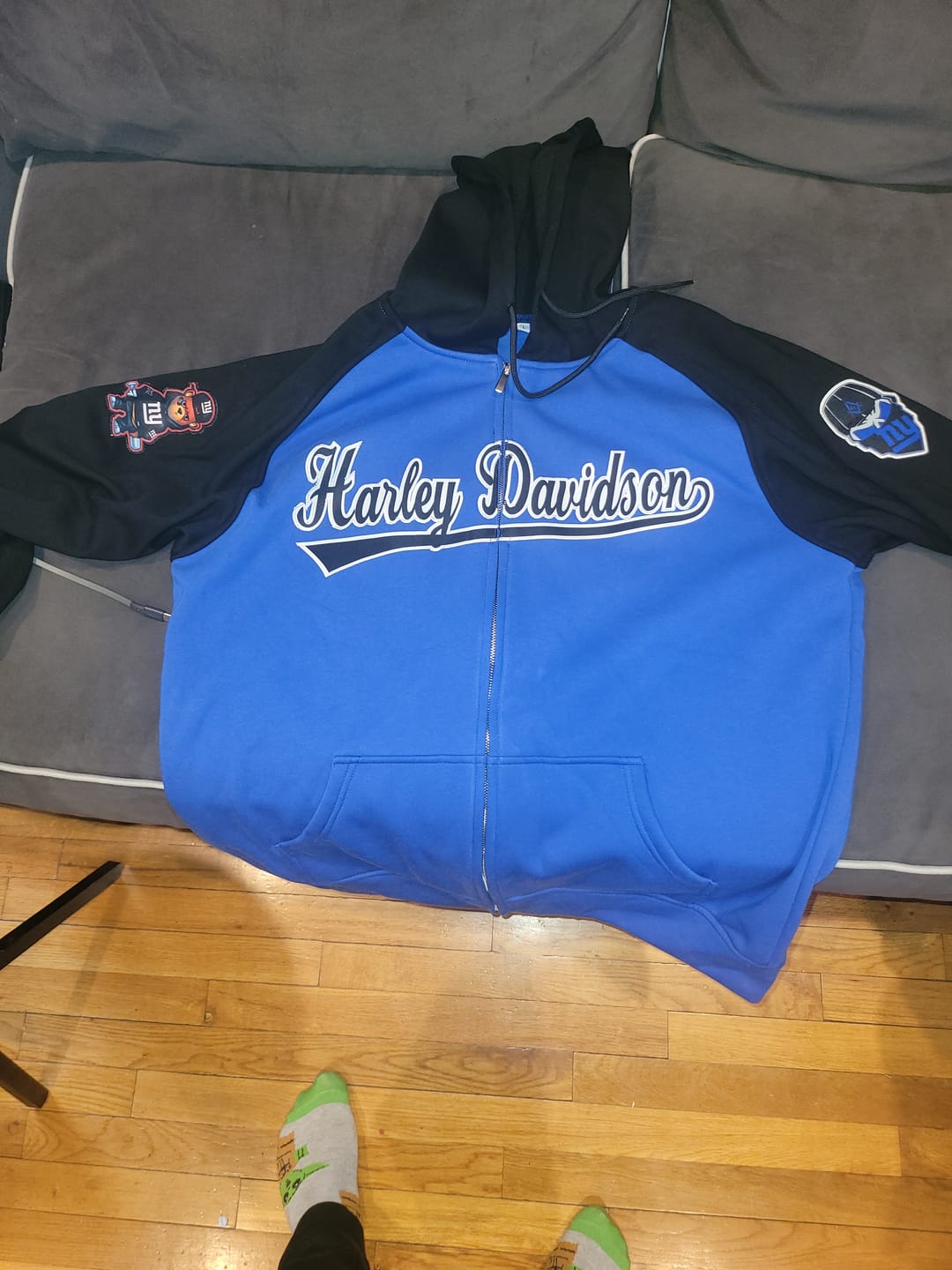Customer photo review of Custom Stitched Royal Black-White Raglan Sleeves Sports Full-Zip Sweatshirt Hoodie
