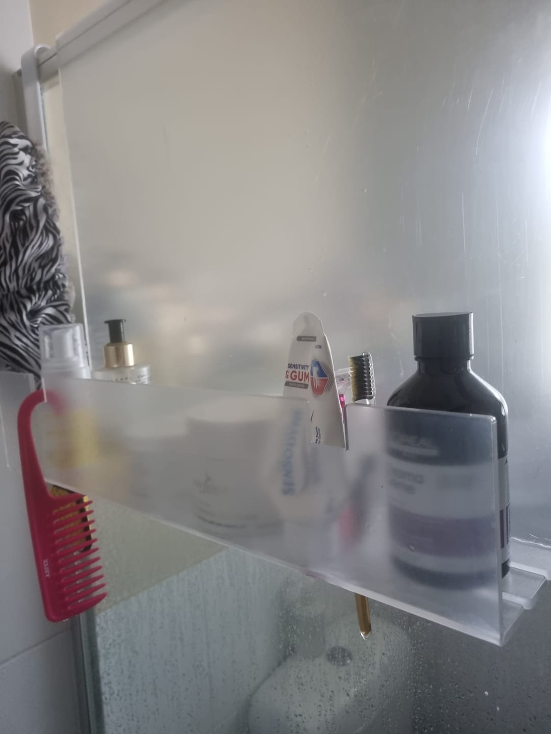 Customer photo review of Clear Acrylic Shower Shelf