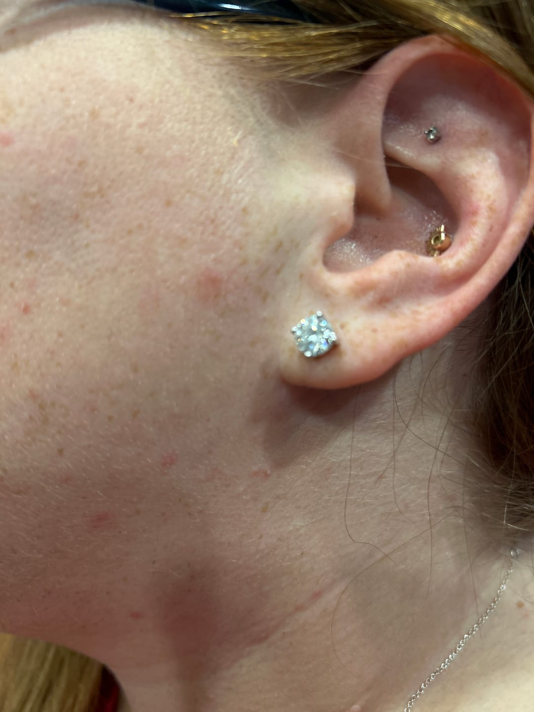 Customer photo review of Round Solitaire Stud Earrings - Moissanites