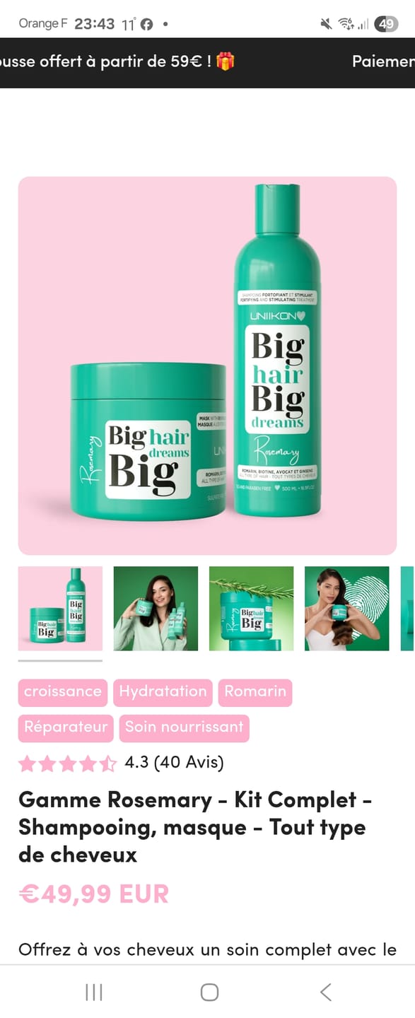 Customer photo review of Gamme Rosemary - Kit Complet - Shampooing, masque - Tout type de cheveux