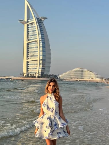 Customer photo review of Floral Print Halter Ruffles Dresses Women's Elegant Backless Sleeveless Bow Lace Up Mini Dress 2025 Summer New Lady Party Robes