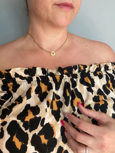 Customer photo review of Halo Disc Pendant With Stone