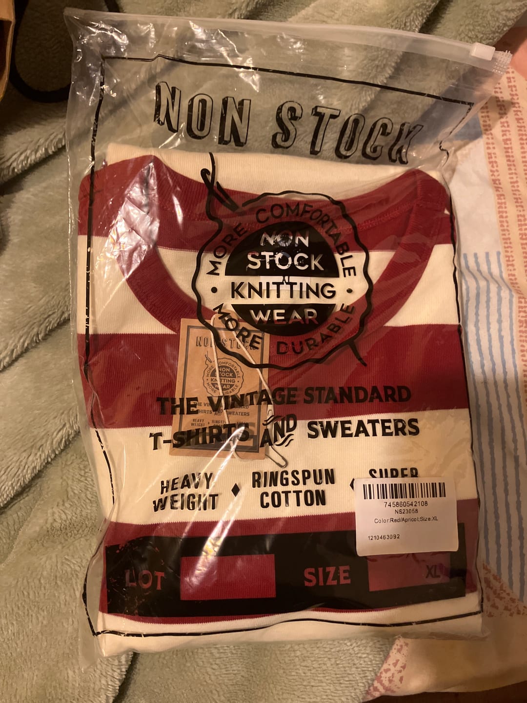 Customer photo review of Heavyweight Cotton Wide Striped T-Shirt - Red/Apricot