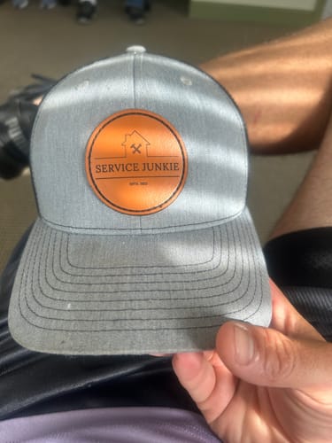 Customer photo review of Custom Leather Patch Hats Richardson 112 Laser Engraved