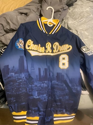 Customer photo review of Custom Black White-Black Raglan Sleeves Varsity Full-Snap Letterman Jacket