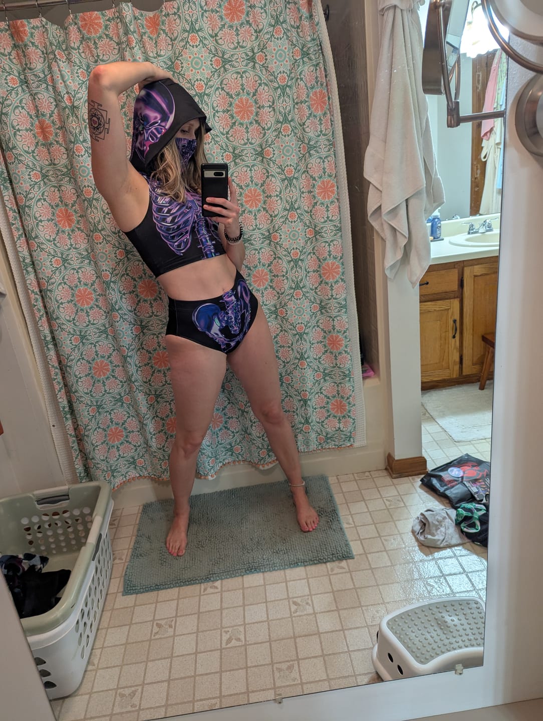 Customer photo review of Purple Skeleton Booty Shorts Set