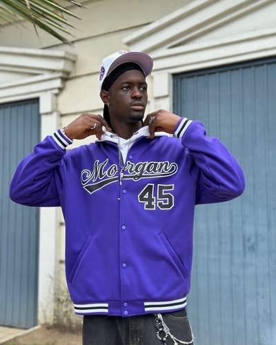 Customer photo review of Custom Black White-Black Raglan Sleeves Varsity Full-Snap Letterman Jacket