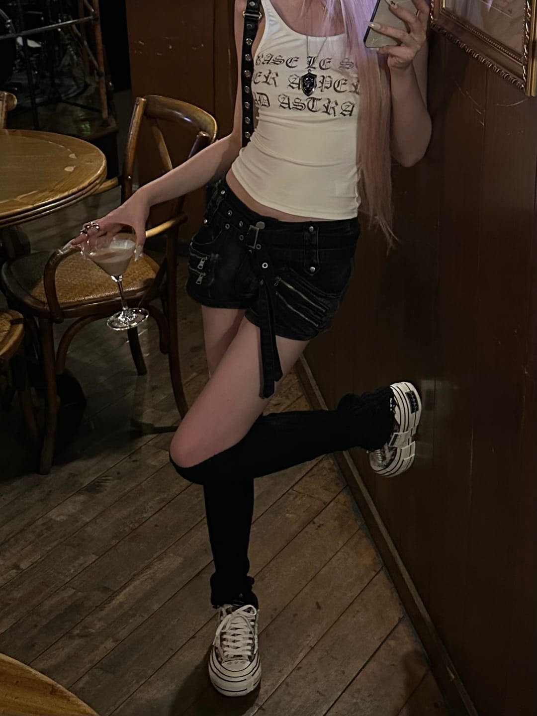 Customer photo review of Rase le sol Multi-Belt Deconstructed Utility Denim Shorts