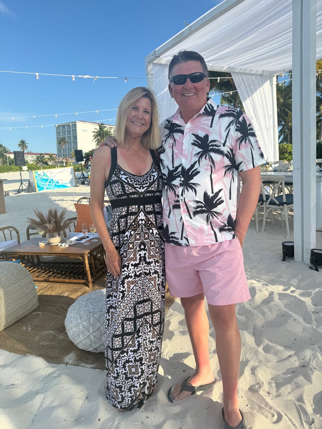 Customer photo review of Palm Tree Print Button Up Shirt & Swim Shorts