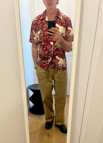 Customer photo review of Ukiyo-e Tiger & Crane Pattern Aloha Shirt - Wine Red