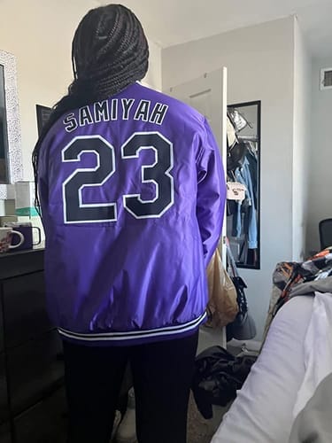 Customer photo review of Custom Black White-Black Raglan Sleeves Varsity Full-Snap Letterman Jacket