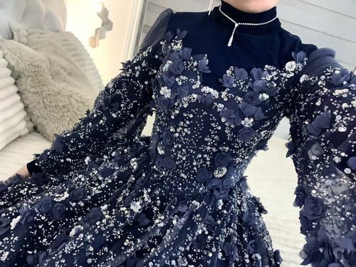 Customer photo review of Long Sleeves Corset V Neck Floral Beaded Dress