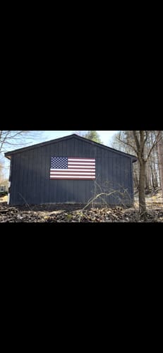 Customer photo review of Metal Large Patriotic Signs - US Flag Metal Barn Signs