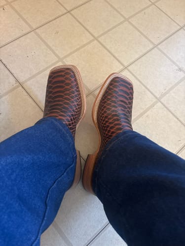 Customer photo review of Rustic Cognac Anaconda Leather Boots - Square Toe