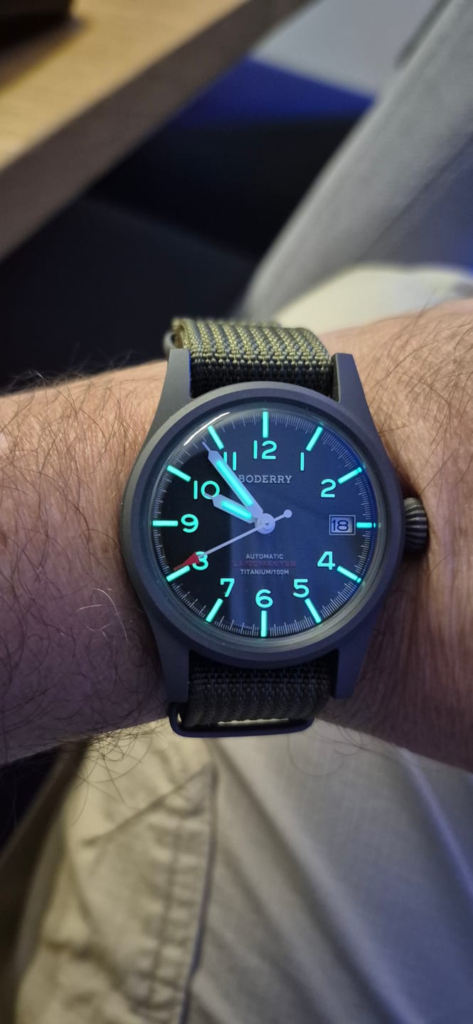 Customer photo review of LANDMASTER - 100M Waterproof Titanium Automatic Field Watch | Green