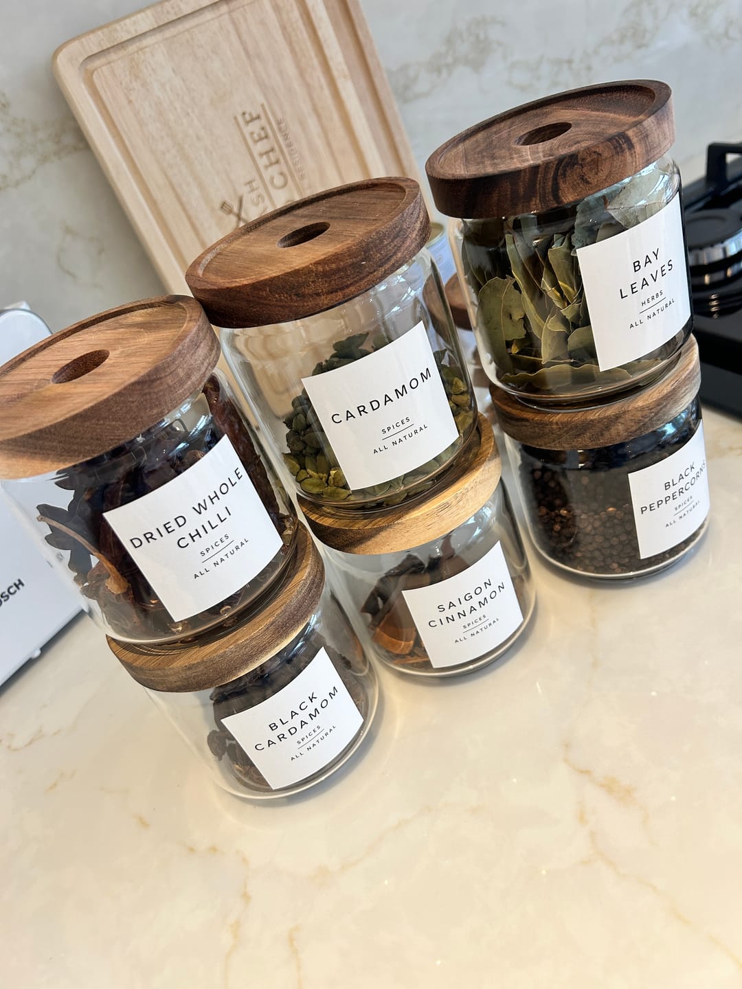Customer photo review of Large Glass Acacia Pantry Jars