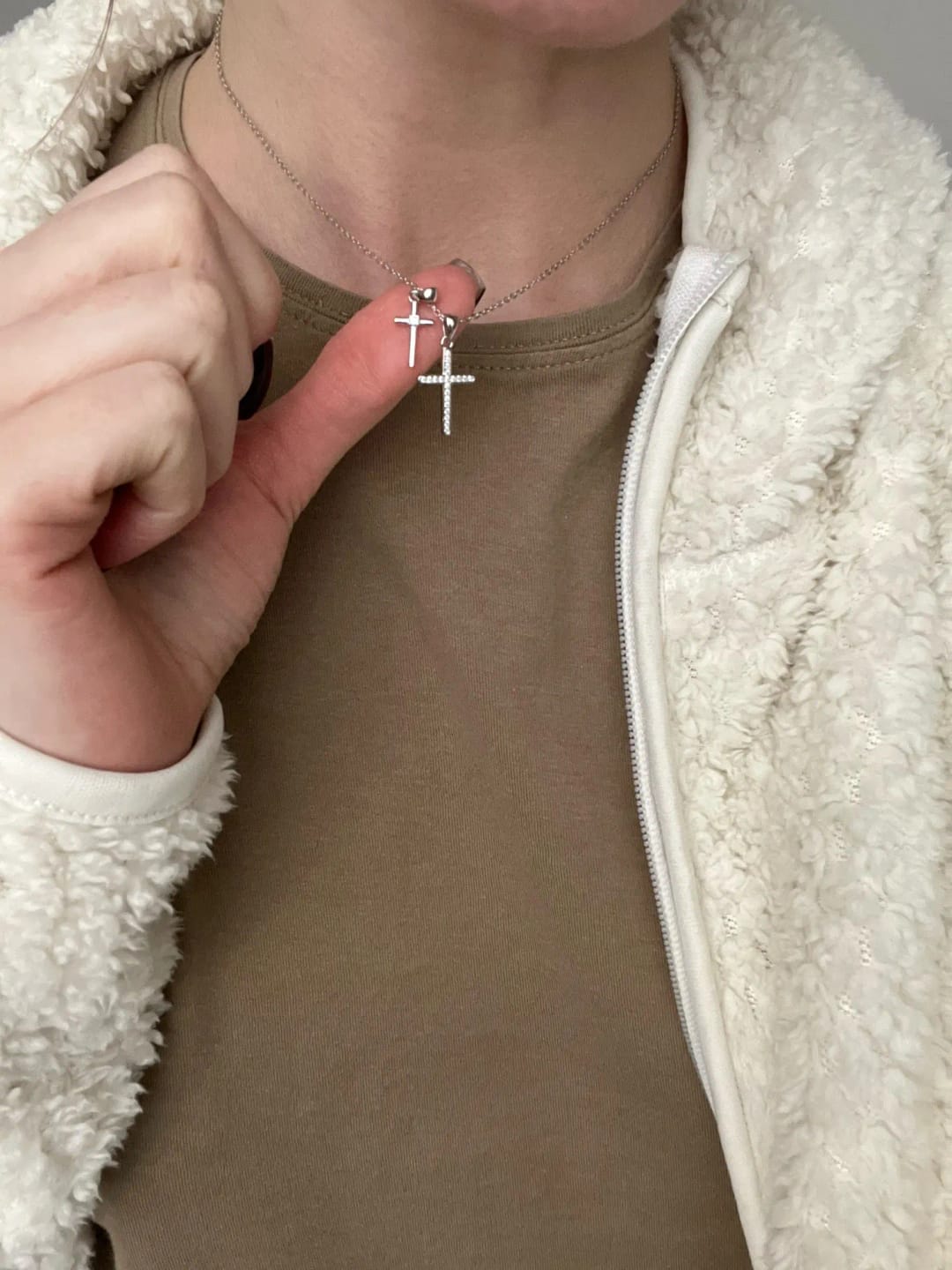 Customer photo review of Camille Double Cross Necklace