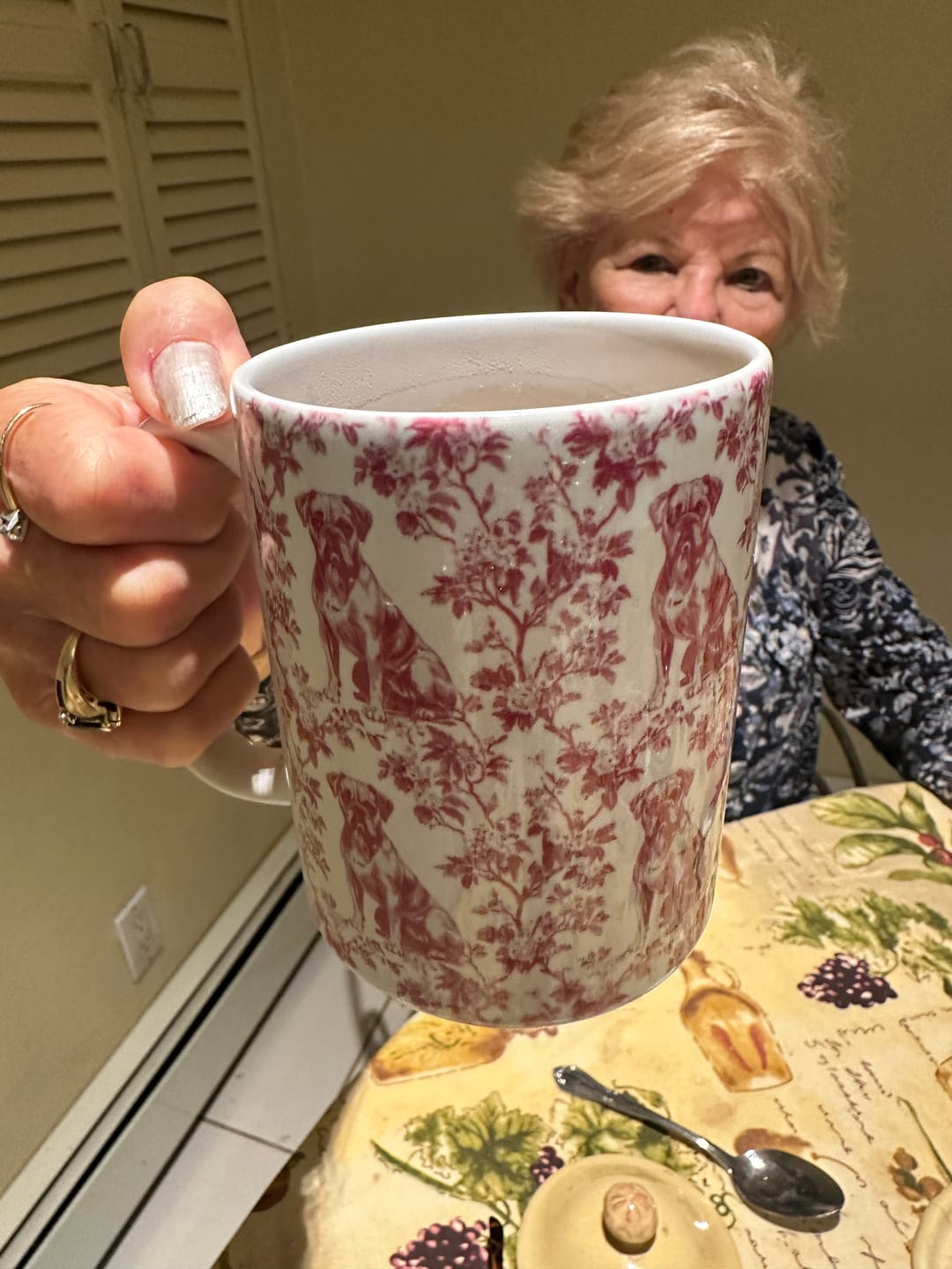 Customer photo review of Boxer Dog French Pink Toile De Jouy Mug