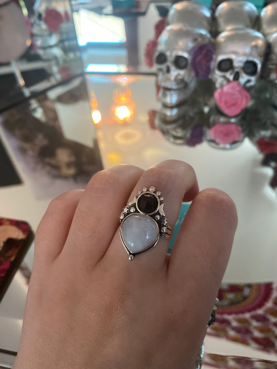 Customer photo review of Moonstone and Onyx Celestial Ring