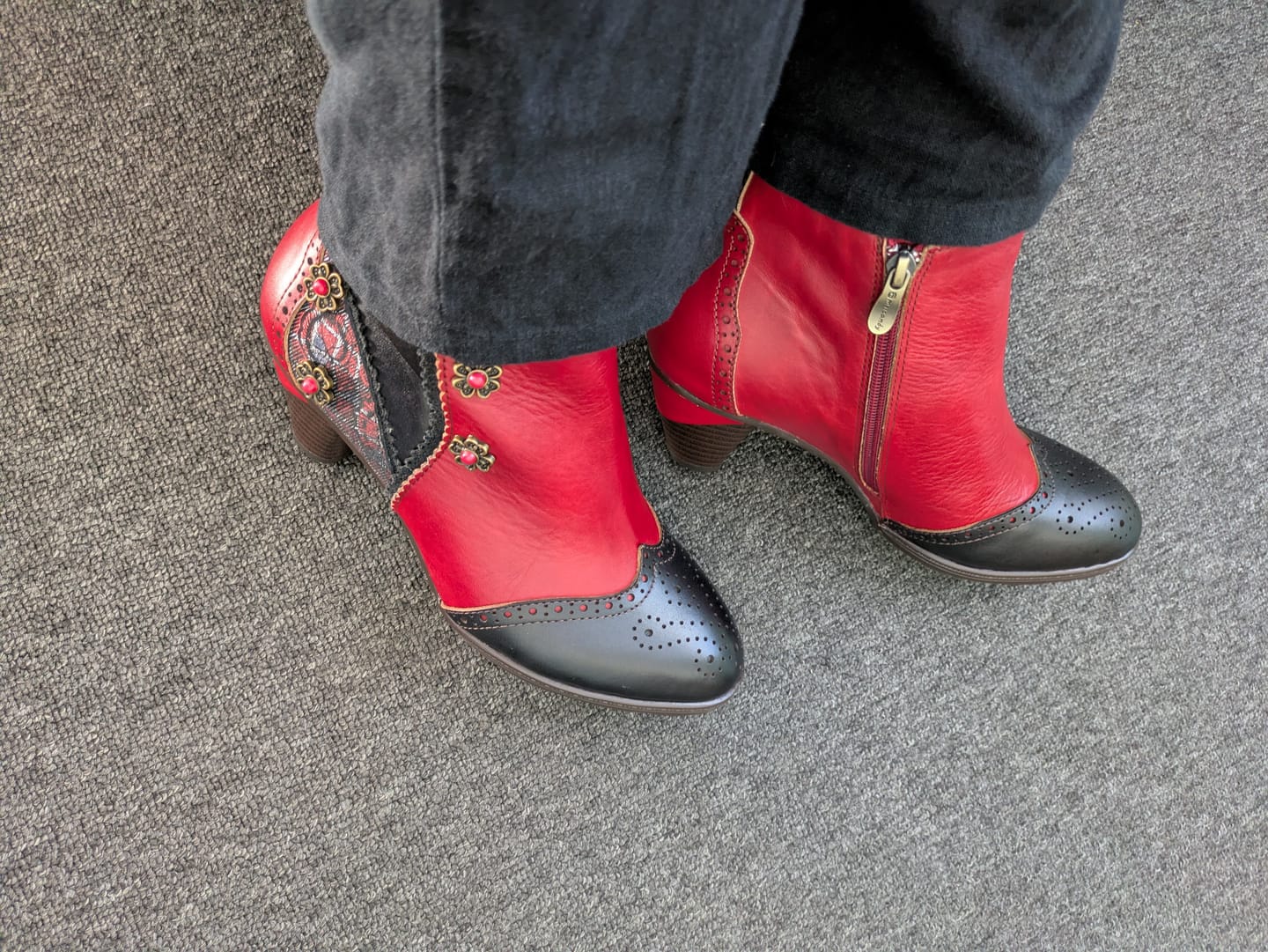 Customer photo review of Noble Rose Embroidered Ankle Boots
