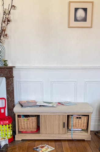 Customer photo review of CHIBA - Banc avec rangements en bois et velours beige