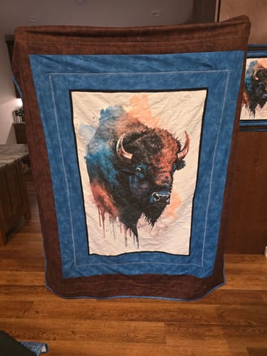 Customer photo review of Watercolor Safari Buffalo Fabric Panel
