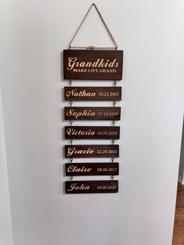 Customer photo review of Personalized Grandkids Hanging Sign | 2024 Version Engraved Design