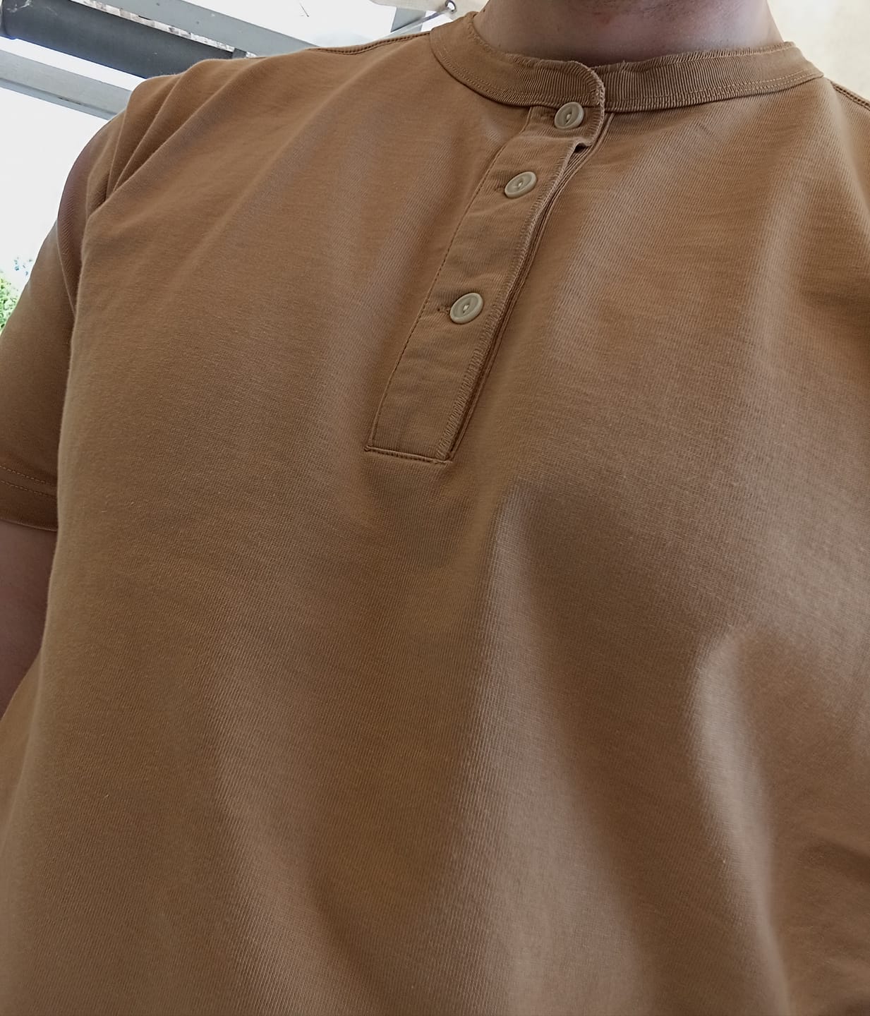 Customer photo review of 10.6 oz Cotton Short Sleeve Henley T-Shirt - Khaki