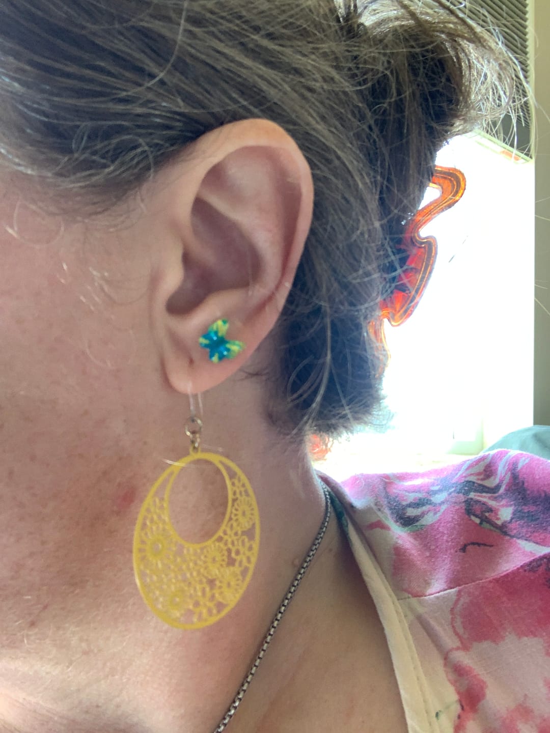 Customer photo review of Glassy Butterfly Studs Hypoallergenic Earrings for Sensitive Ears Made with Plastic Posts