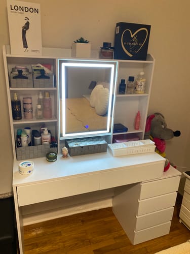 Customer photo review of Τραπέζι Μπουντουάρ Μακιγιάζ Tουαλέτας Κρεβατοκάμαρας Καθρέφτης Με Ντουλάπι Λευκό με Φωτισμό LED Ρυθμιζόμενη Φωτεινότητα RD-T624W01