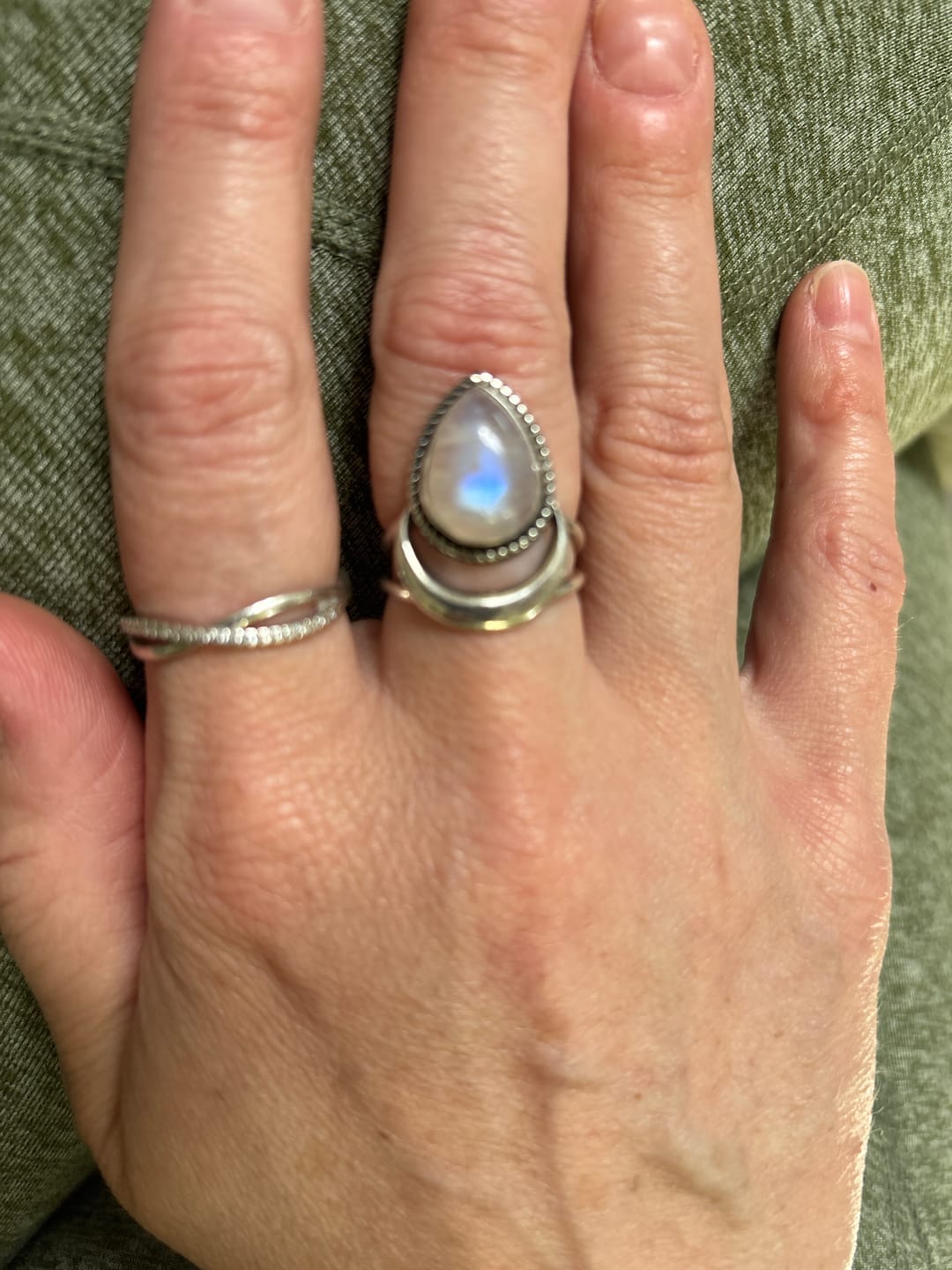 Customer photo review of Sterling Silver Crescent Moon Moonstone Ring