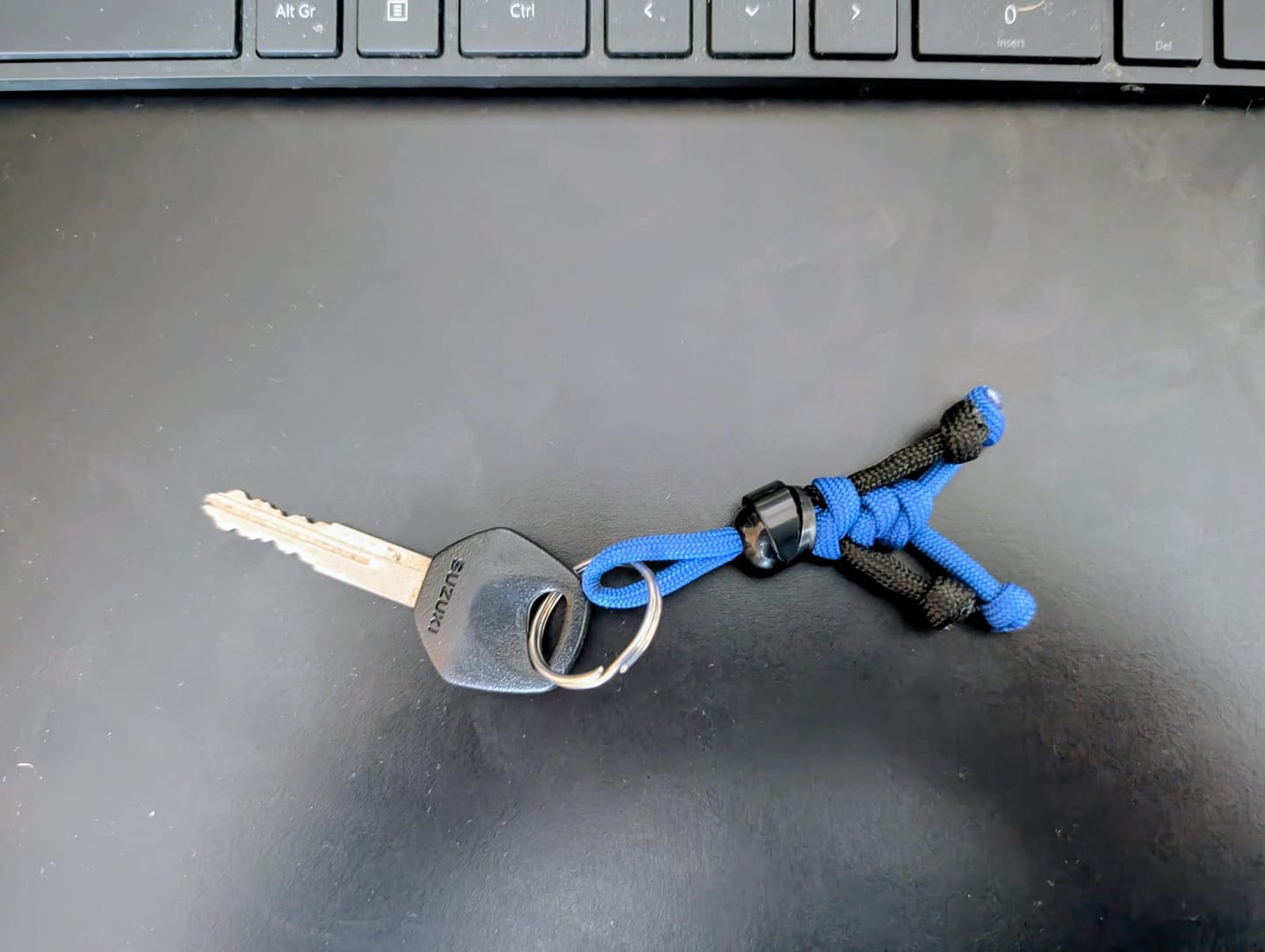 Customer photo review of Black Blue Biker Buddy Paracord Keychain