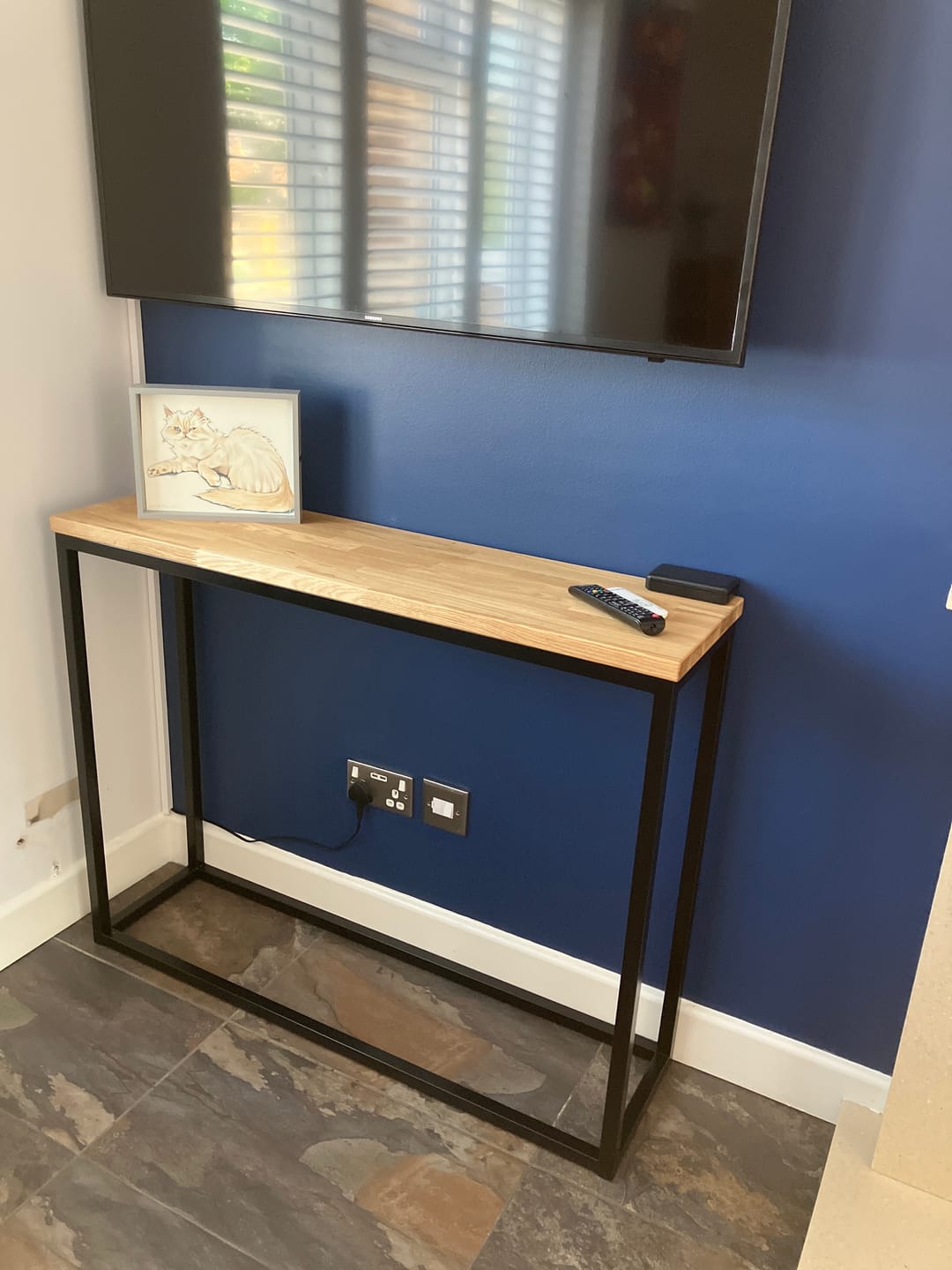 Customer photo review of Landon Oak Metal Console Table