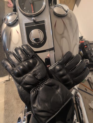 Customer photo review of GEN 2 'The Classic' Double Length Gauntlet | Extra Long Warm Motorbike Gloves | Black Leather