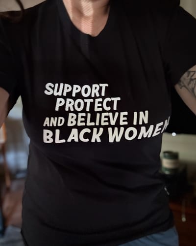 Customer photo review of Black Women Premium Unisex T-Shirt