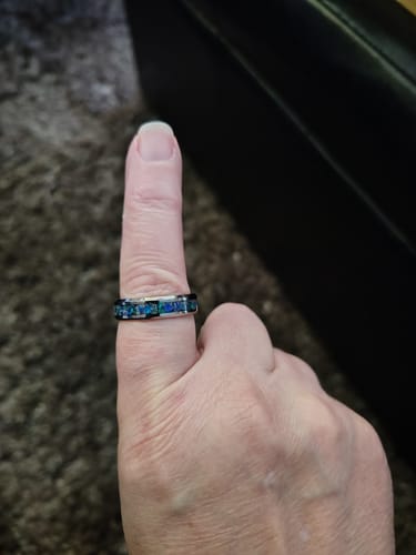 Customer photo review of Tungsten Opal Ring with Cremation Ashes