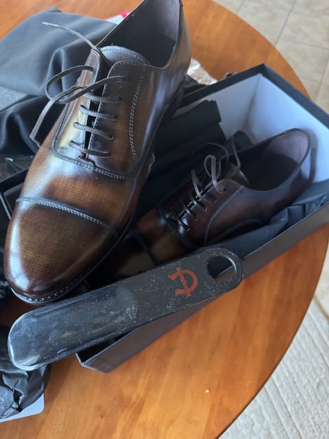 Customer photo review of Brown Patina Cap-Toe Oxford Shoes