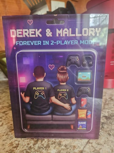 Customer photo review of Game Players Couple, Toy Box Figures Style, Personalized Acrylic Block Plaque, Unique Gift for Him, Gift for Her