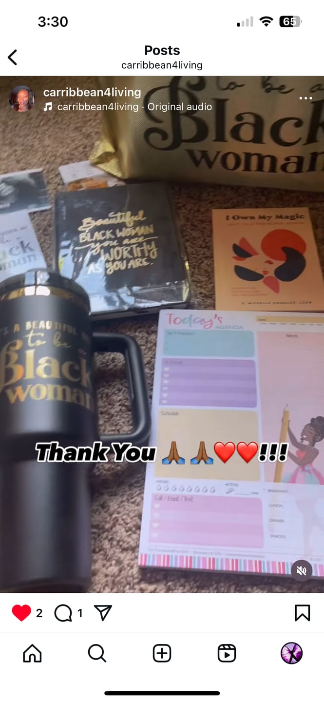 Customer photo review of "Miss Black and Gold" 40oz Insulated Tumbler – "It's a Beautiful Day to be a Black Woman"