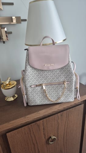 Customer photo review of Michael Kors Women's Jet Set Large Logo Backpack Powder Blush Multi