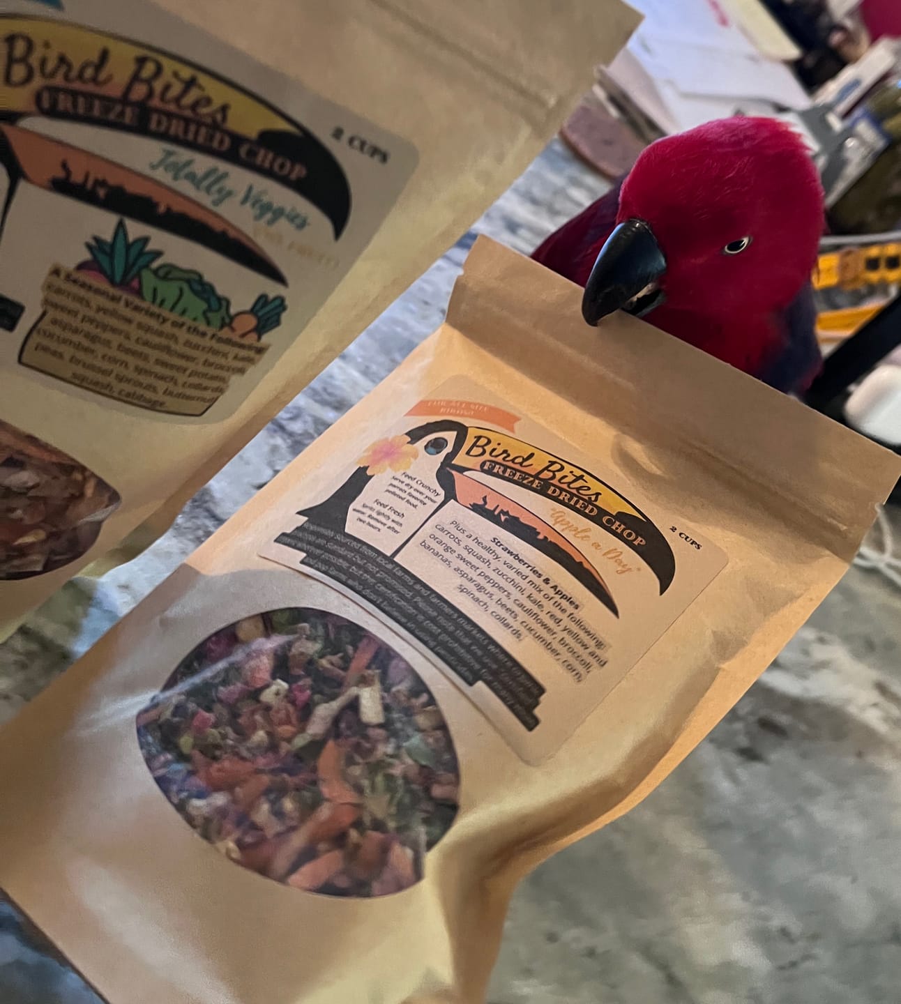 Customer photo review of Bird Bites Freeze Dried Chop - Totally Veggies - No Fruit