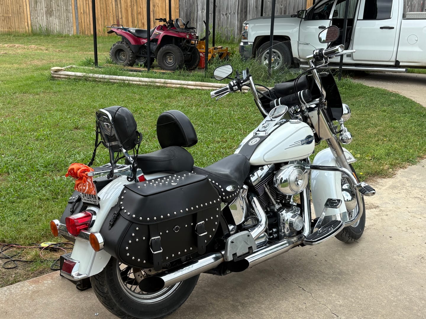 Customer photo review of 35L - Legacy Extra Large Studded Leather Motorcycle Saddlebags for Harley Softail Heritage FLSTC/I