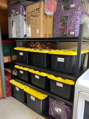 Customer photo review of Reibii 60"W 4-Tier Heavy Duty Industrial Garage Shelving Units, Adjustable Metal Storage Shelves Racks for Garage, Warehouse, Basement, 2650LBS